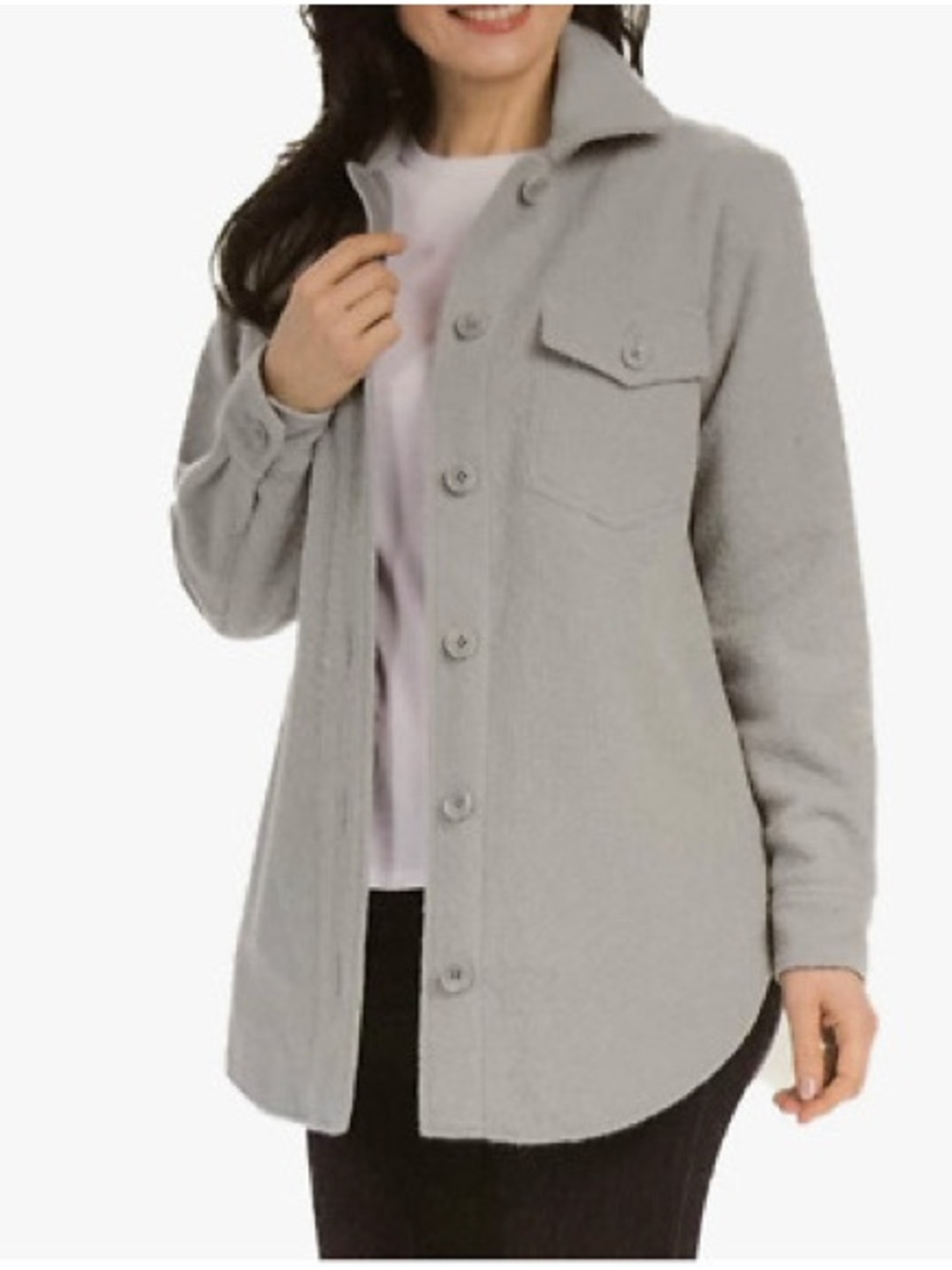 Hilary Radley Gray Button-Front Shacket Jacket